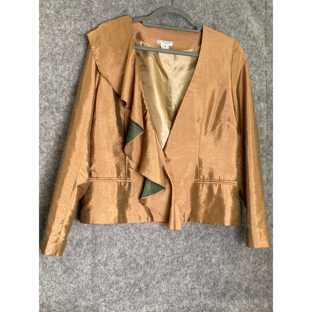 Grace Chuang‎ New York Bronze Polyester Draped Evening Jacket Women's Small